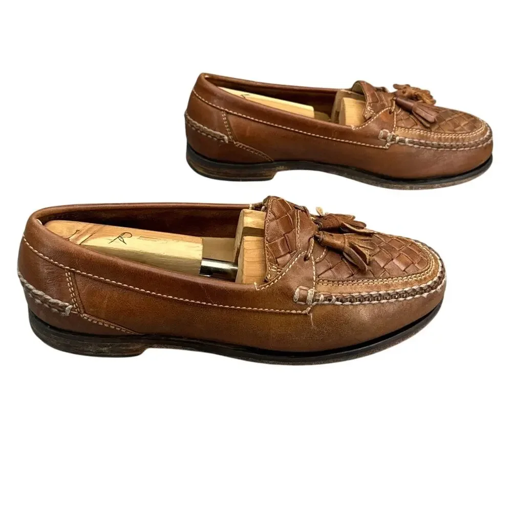Johnston & Murphy Brown Woven Leather Tassel Slip On Casual Loafer Men 9.5